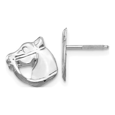 14K White Gold Horse Head Screwback Stud Earrings