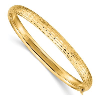 14K Yellow Gold Kids Diamond-Cut Hinged Bangle Bracelet