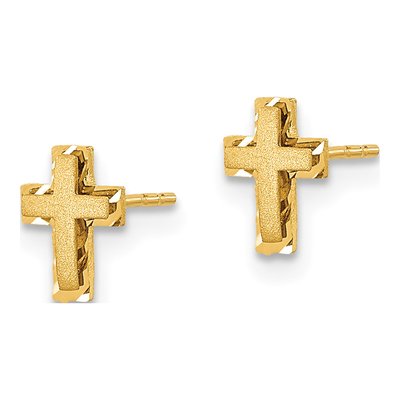 14K Yellow Gold Kids' Cross Stud Earrings – view 3