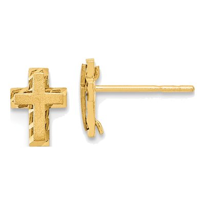 14K Yellow Gold Kids' Cross Stud Earrings