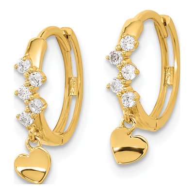 14K Yellow Gold 17mm CZ Heart Huggie Hoop Earrings – view 2