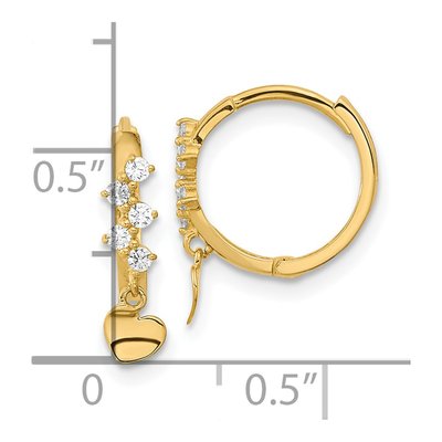 14K Yellow Gold 17mm CZ Heart Huggie Hoop Earrings – view 3