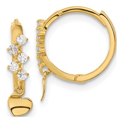 14K Yellow Gold 17mm CZ Heart Huggie Hoop Earrings