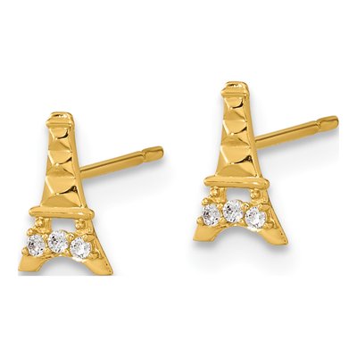 14K Yellow Gold CZ Kids' Eiffel Tower Stud Earrings – view 3