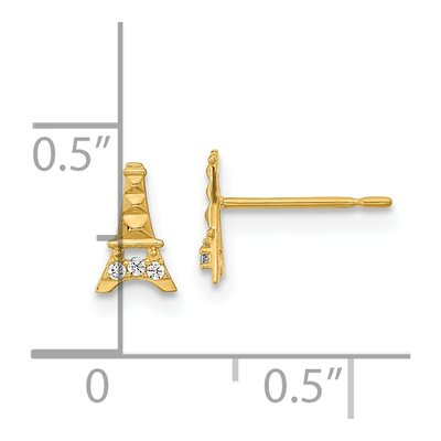 14K Yellow Gold CZ Kids' Eiffel Tower Stud Earrings – view 4