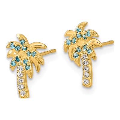 14K Yellow Gold CZ Kids' Palm Tree Stud Earrings – view 2