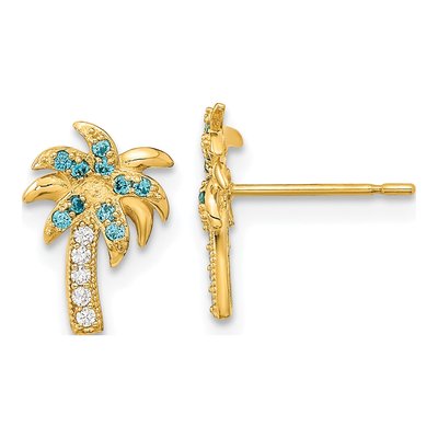 14K Yellow Gold CZ Kids' Palm Tree Stud Earrings