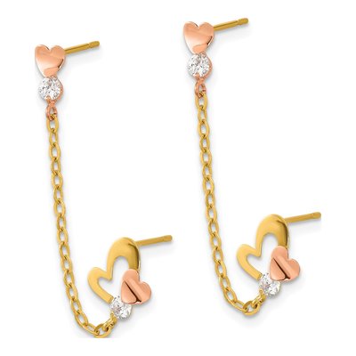 14K Two-Tone Gold CZ Heart Single Dangle Earring – view 2