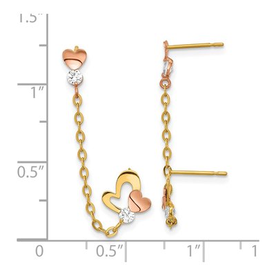 14K Two-Tone Gold CZ Heart Single Dangle Earring – view 3