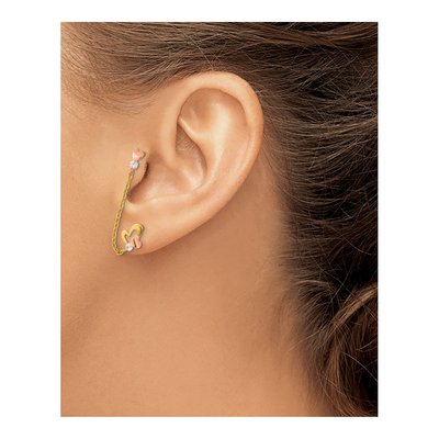 14K Two-Tone Gold CZ Heart Single Dangle Earring – view 4