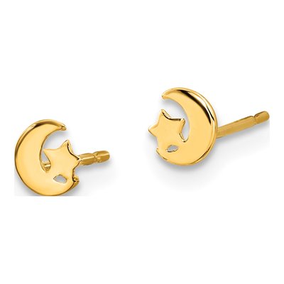 14K Yellow Gold Star Moon Stud Earrings – view 3