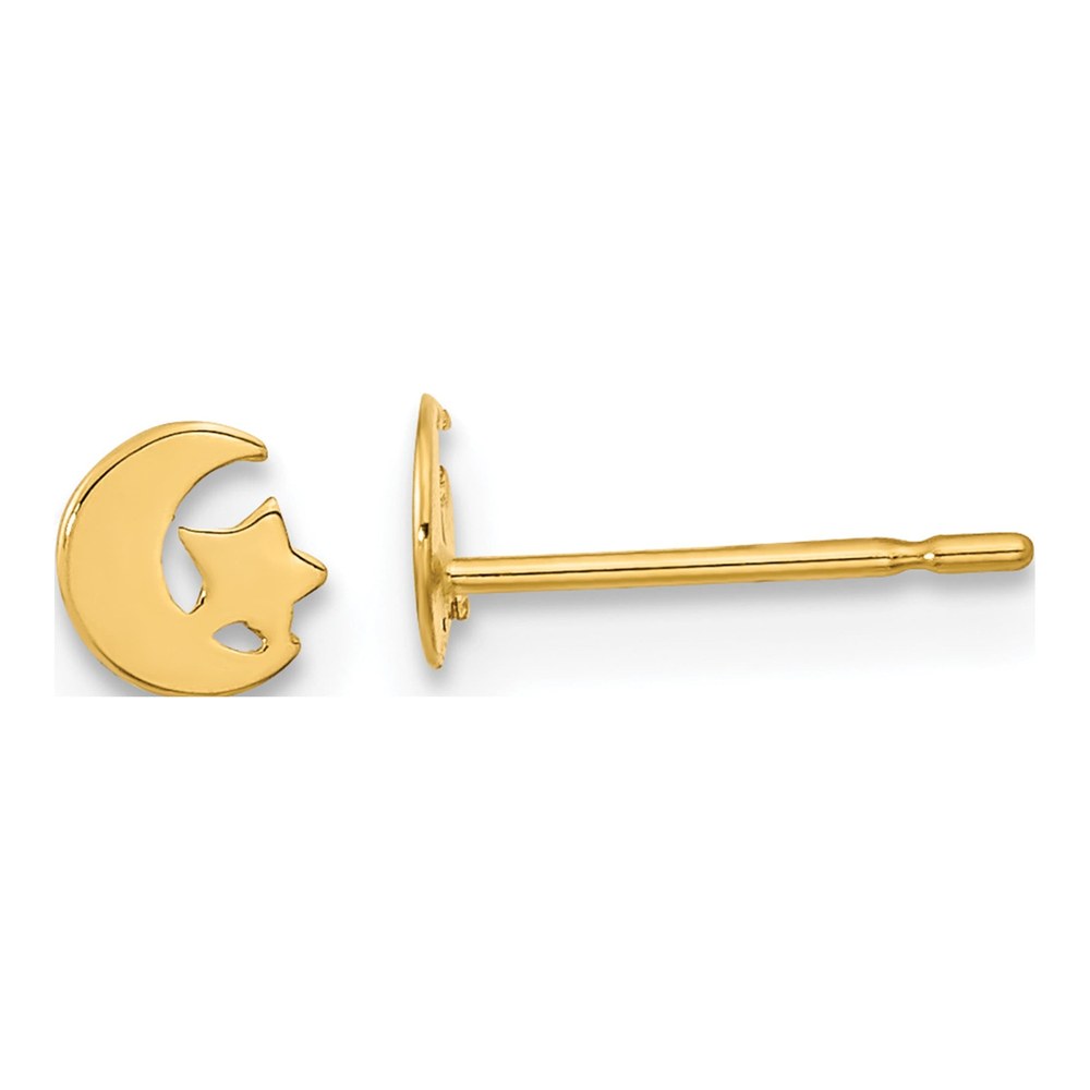 14K Yellow Gold Star Moon Stud Earrings