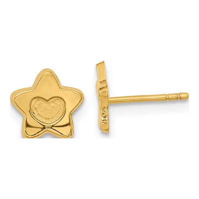 14K Yellow Gold Heart-In-Star Stud Earrings