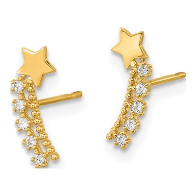 14K Yellow Gold CZ Kids Shooting Star Ear Climbers – view 3