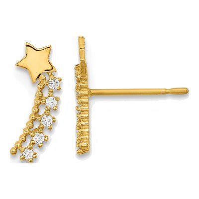 14K Yellow Gold CZ Kids Shooting Star Ear Climbers