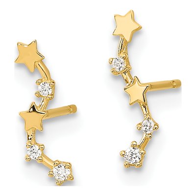14K Yellow Gold CZ Curved Star Ear Climbers – view 3