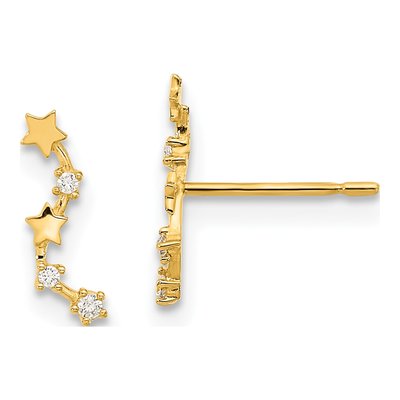 14K Yellow Gold CZ Curved Star Ear Climbers