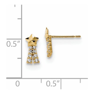 14K Yellow Gold CZ Kids Shooting Star Stud Earrings – view 2