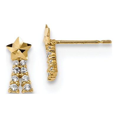 14K Yellow Gold CZ Kids Shooting Star Stud Earrings