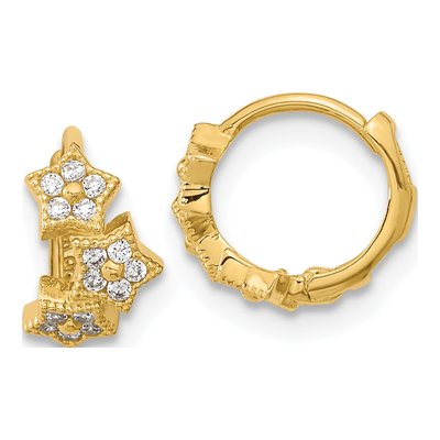 14K Yellow Gold 9.8mm CZ Star Huggie Hoop Earrings