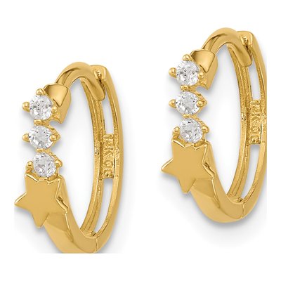14K Yellow Gold 12mm CZ Shooting Star Huggie Hoop Earrings – view 3