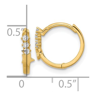 14K Yellow Gold 12mm CZ Shooting Star Huggie Hoop Earrings – view 4