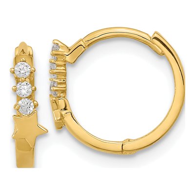 14K Yellow Gold 12mm CZ Shooting Star Huggie Hoop Earrings