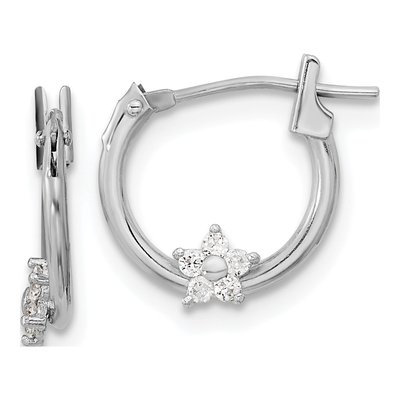 14K White Gold 13mm CZ Star Hoop Earrings