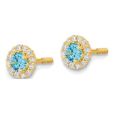 14K Yellow Gold CZ Clear Halo Screwback Stud Earrings – view 3