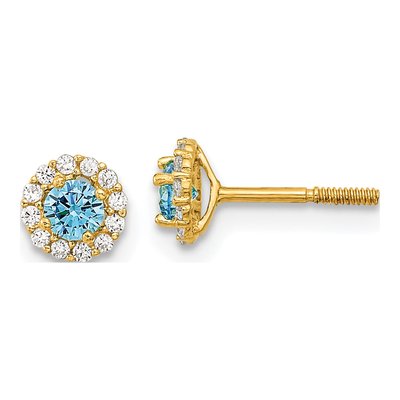 14K Yellow Gold CZ Clear Halo Screwback Stud Earrings