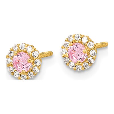 14K Yellow Gold CZ Clear Halo Button Stud Earrings – view 3