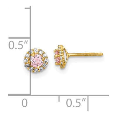 14K Yellow Gold CZ Clear Halo Button Stud Earrings – view 4