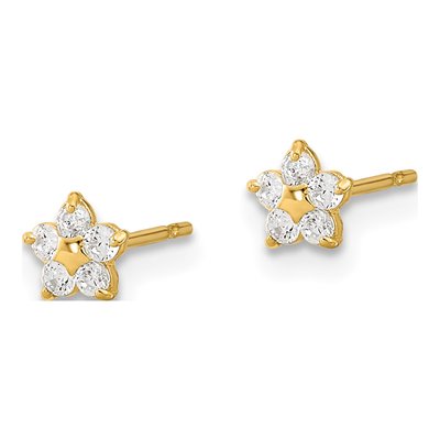 14K Yellow Gold CZ Star Kids Stud Earrings – view 2