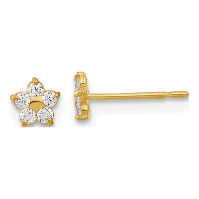 14K Yellow Gold CZ Star Kids Stud Earrings