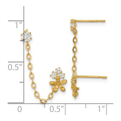 14K Yellow Gold CZ Flower Double Single Dangle Earring – view 4