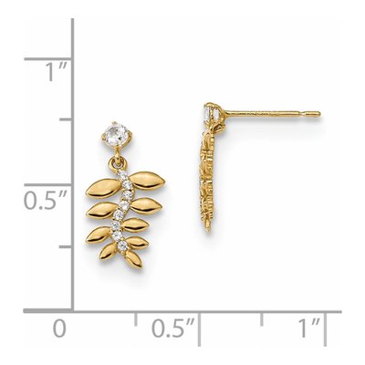 14K Yellow Gold CZ Kids Fern Leaf Dangle Earrings – view 3