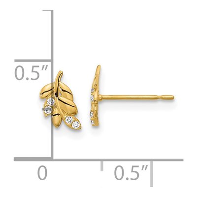 14K Yellow Gold CZ Fern Leaf Kids Stud Earrings – view 4