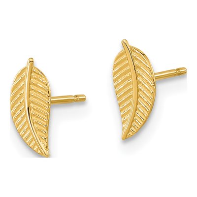 14K Yellow Gold Kids' Leaf Stud Earrings – view 3