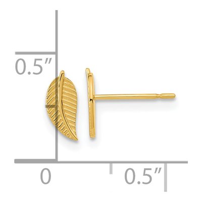 14K Yellow Gold Kids' Leaf Stud Earrings – view 4