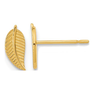 14K Yellow Gold Kids' Leaf Stud Earrings