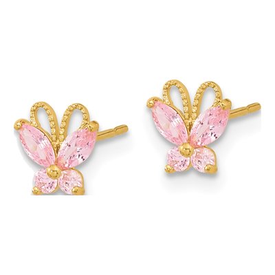 14K Yellow Gold CZ Butterfly Stud Earrings – view 3