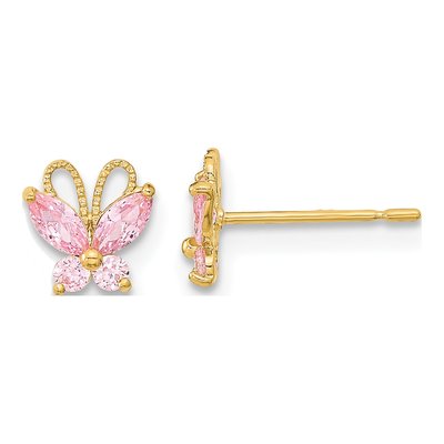 14K Yellow Gold CZ Butterfly Stud Earrings
