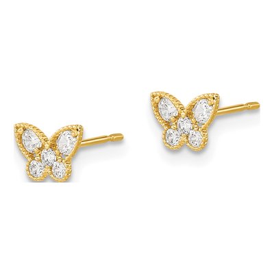 14K Yellow Gold CZ Butterfly for Kids Stud Earrings – view 3