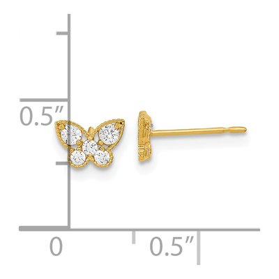 14K Yellow Gold CZ Butterfly for Kids Stud Earrings – view 4