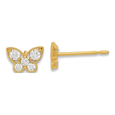 14K Yellow Gold CZ Butterfly for Kids Stud Earrings