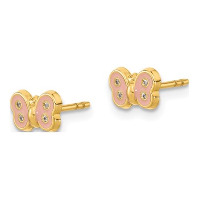 14K Yellow Gold CZ Kids' Enamel Butterfly Stud Earrings – view 3