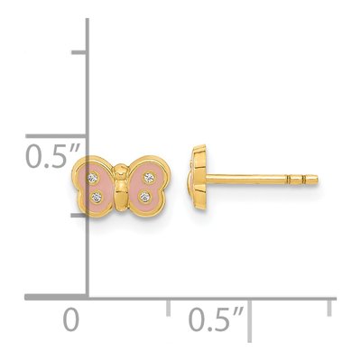 14K Yellow Gold CZ Kids' Enamel Butterfly Stud Earrings – view 4