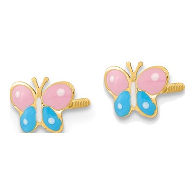 14K Yellow Gold Enamel Butterfly Screwback Stud Earrings – view 3