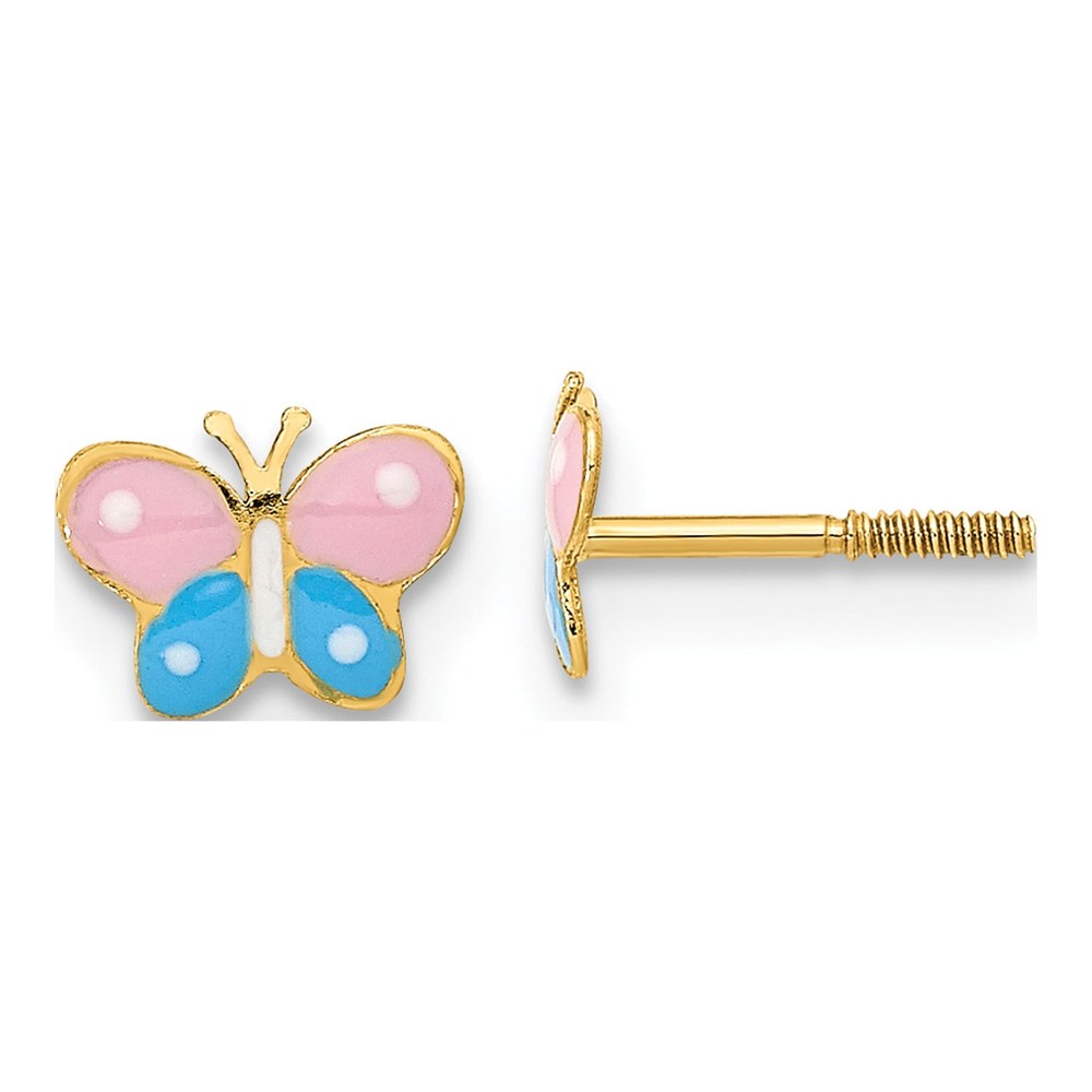 14K Yellow Gold Enamel Butterfly Screwback Stud Earrings