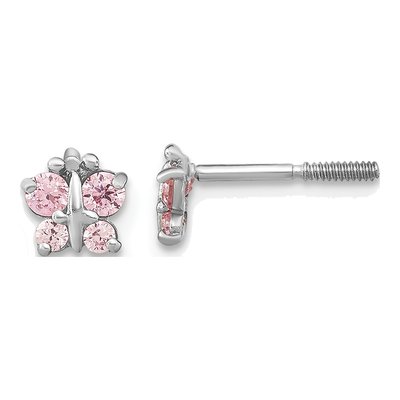 14K White Gold CZ Butterfly Stud Earrings